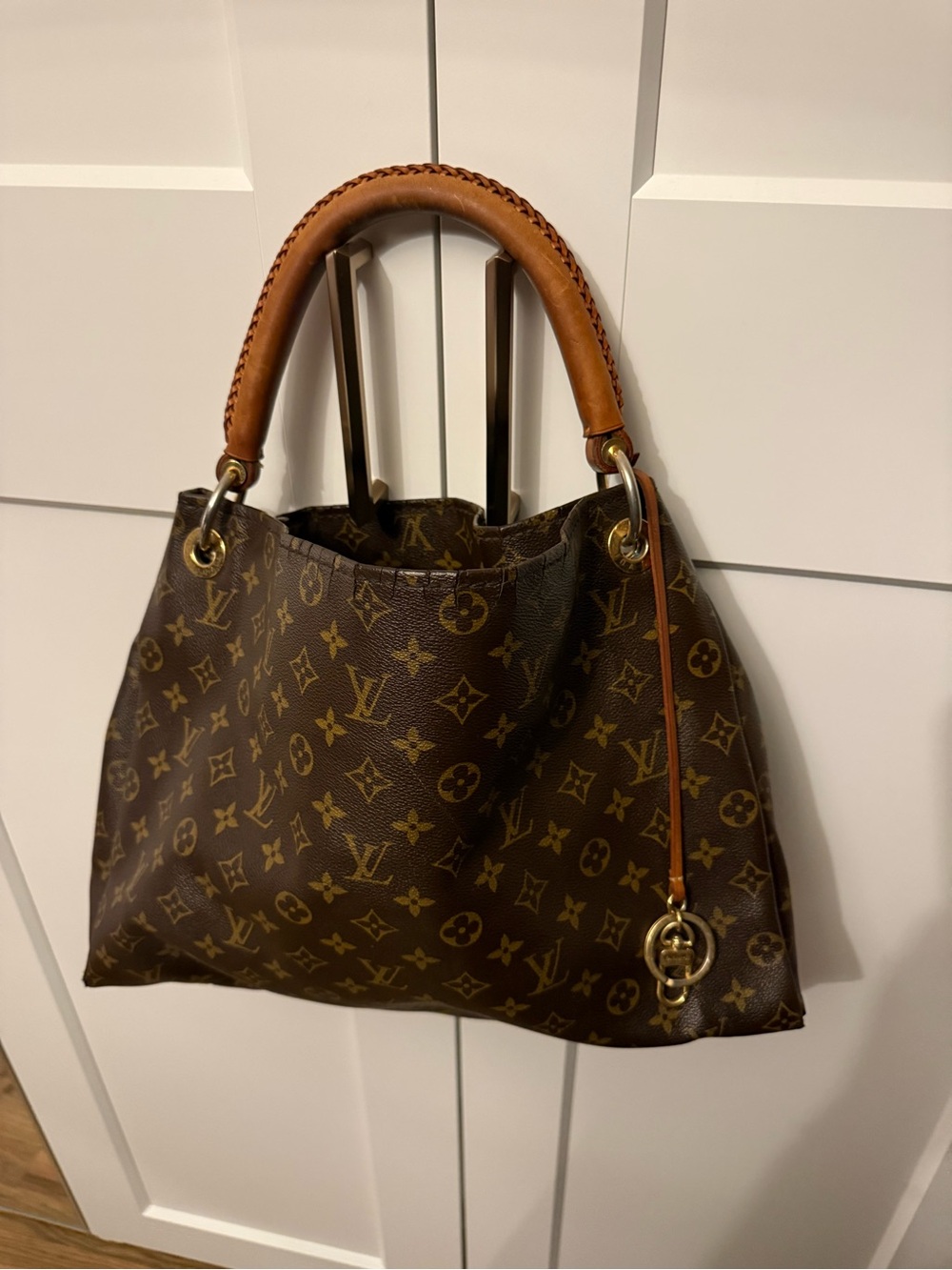 Louis Vuitton Brown Monogram Shoulder Bag with Tan Handle